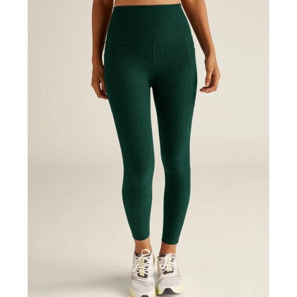 Beyond Yoga Spacedye Green Leggings Size Large Out Of Pocket High Waisted Midi - Picture 1 of 5